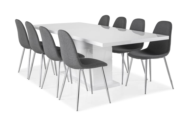 Ratliff Forlengningsbar Spisegruppe 200 cm med 8 Nibe Stol - Hvit/Grå/Krom - Møbler - Bord - Spisegrupper