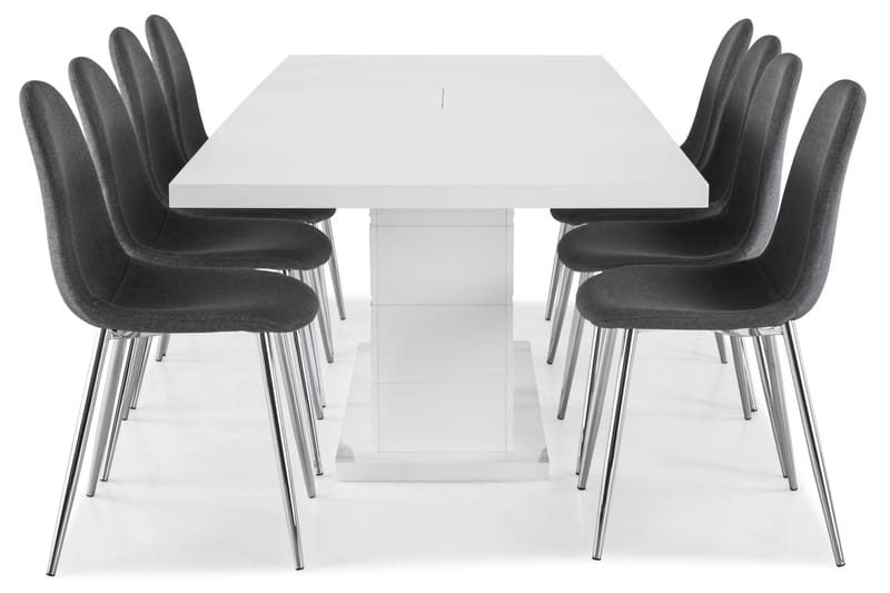 Ratliff Forlengningsbar Spisegruppe 200 cm med 8 Nibe Stol - Hvit/Grå/Krom - Møbler - Bord - Spisegrupper