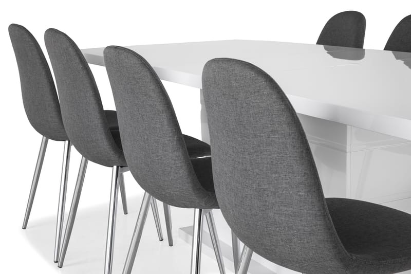 Ratliff Forlengningsbar Spisegruppe 200 cm med 8 Nibe Stol - Hvit/Grå/Krom - Møbler - Bord - Spisegrupper