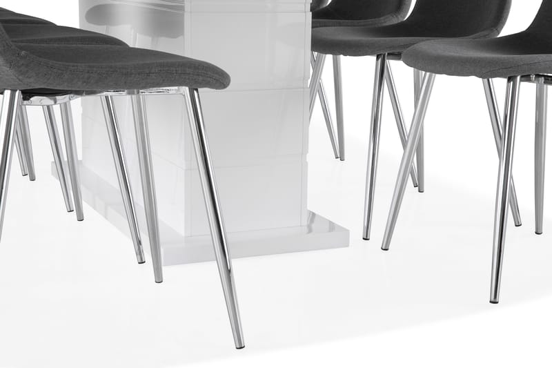 Ratliff Forlengningsbar Spisegruppe 200 cm med 8 Nibe Stol - Hvit/Grå/Krom - Møbler - Bord - Spisegrupper