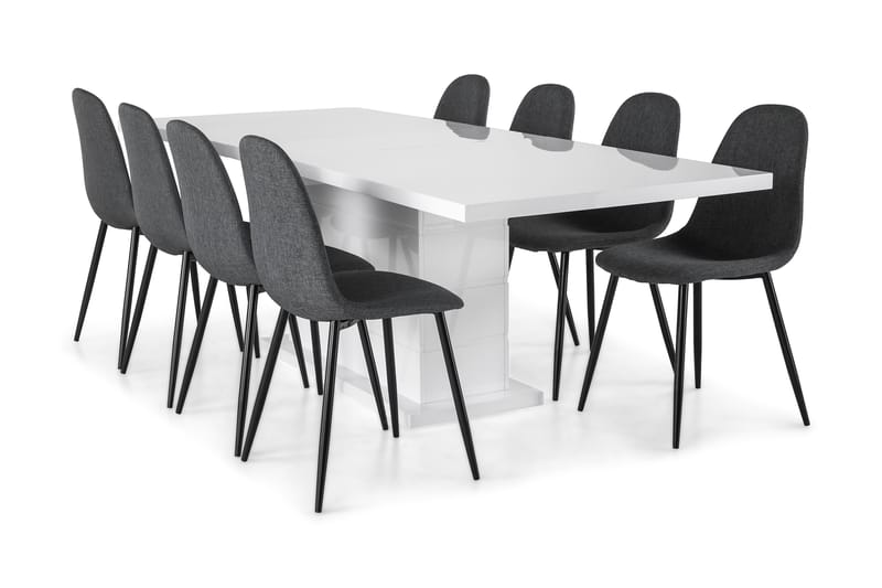 Ratliff Forlengningsbar Spisegruppe 200 cm med 8 Nibe Stol - Hvit/Grå/Svart - Møbler - Bord - Spisegrupper