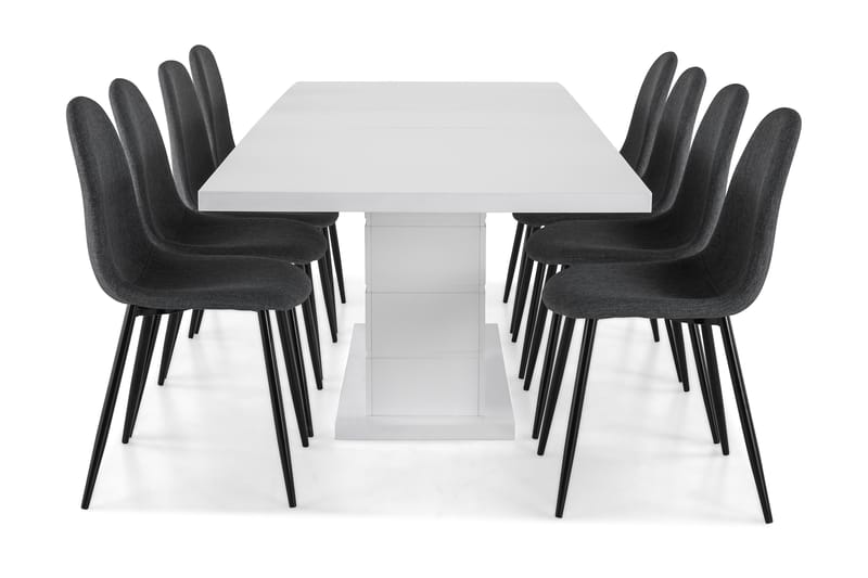 Ratliff Forlengningsbar Spisegruppe 200 cm med 8 Nibe Stol - Hvit/Grå/Svart - Møbler - Bord - Spisegrupper