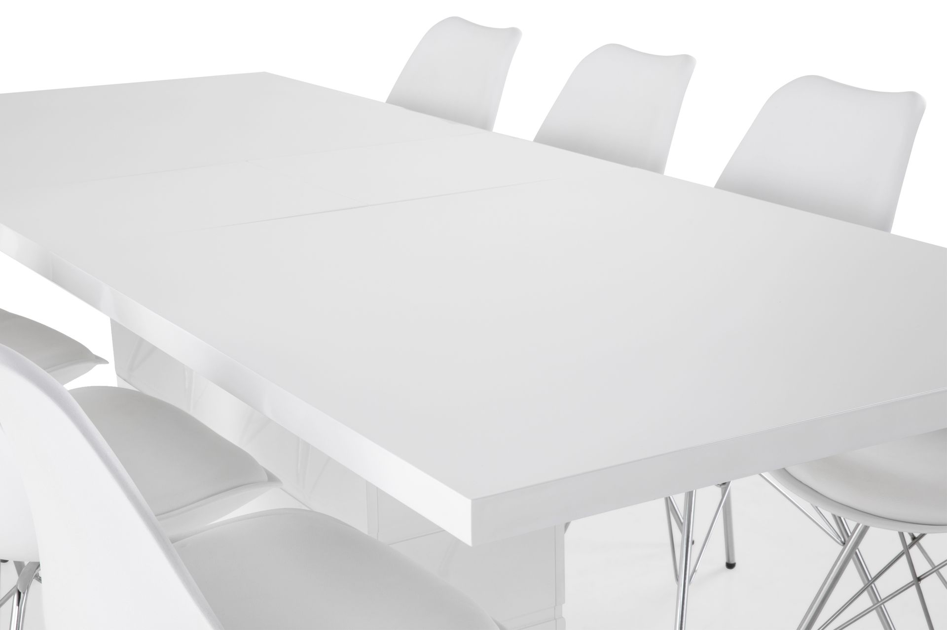 Ratliff Forlengningsbar Spisegruppe 200 cm med 8 Shell Stol - Hvit/Hvit PU/Krom - Møbler - Bord - Spisegrupper
