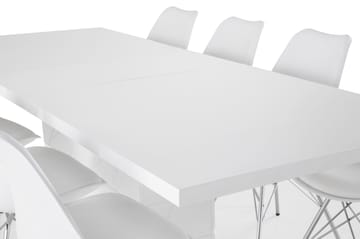 Ratliff Forlengningsbar Spisegruppe 200 cm med 8 Shell Stol - Hvit/Hvit PU/Krom - Møbler - Bord - Spisegrupper