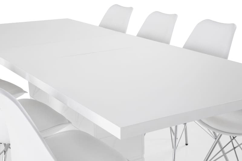 Ratliff Forlengningsbar Spisegruppe 200 cm med 8 Shell Stol - Hvit/Hvit PU/Krom - Møbler - Bord - Spisegrupper