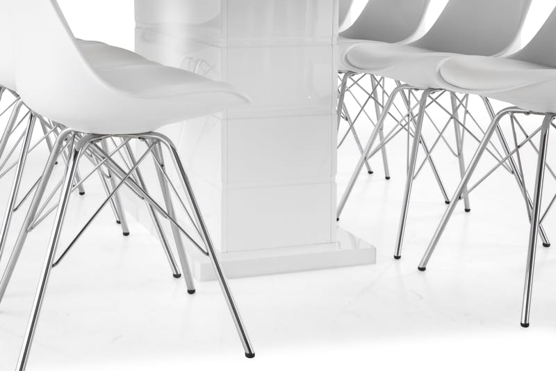Ratliff Forlengningsbar Spisegruppe 200 cm med 8 Shell Stol - Hvit/Hvit PU/Krom - Møbler - Bord - Spisegrupper