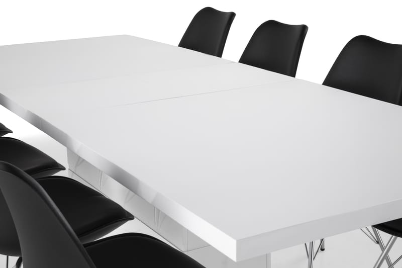 Ratliff Forlengningsbar Spisegruppe 200 cm med 8 Shell Stol - Hvit/Svart PU/Krom - Møbler - Bord - Spisegrupper