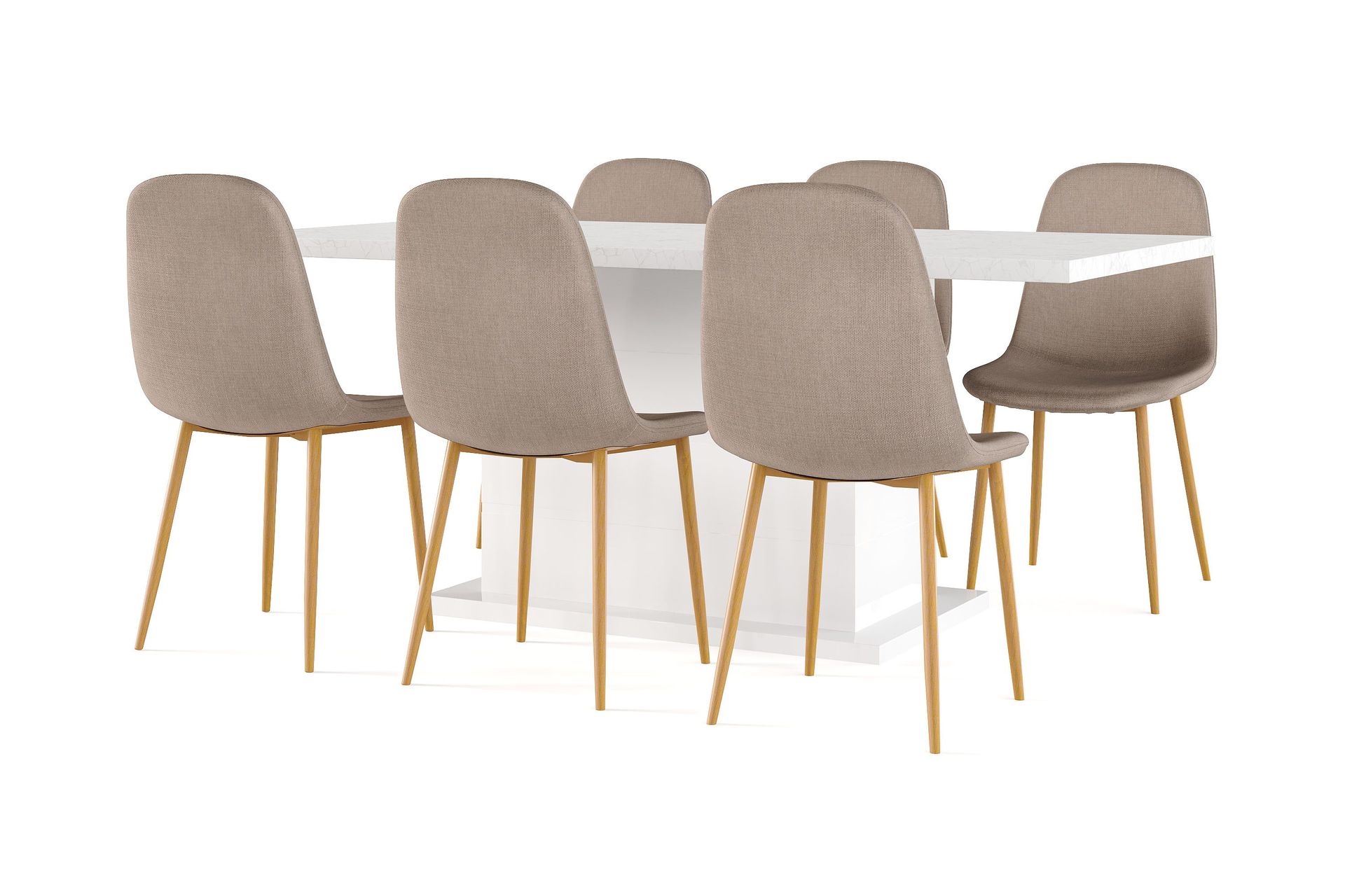 Ratliff Spisebord 180 cm Uttrekkbart med ileggsplate + 6 stk Nibe stol brun med eikeben - Hvit/Brun