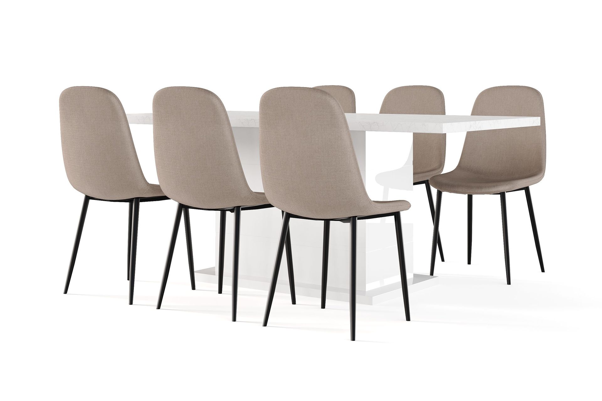 Ratliff Spisebord 180 cm Uttrekkbart med ileggsplate + 6 stk Nibe stol brun med svarte ben - Hvit/Brun