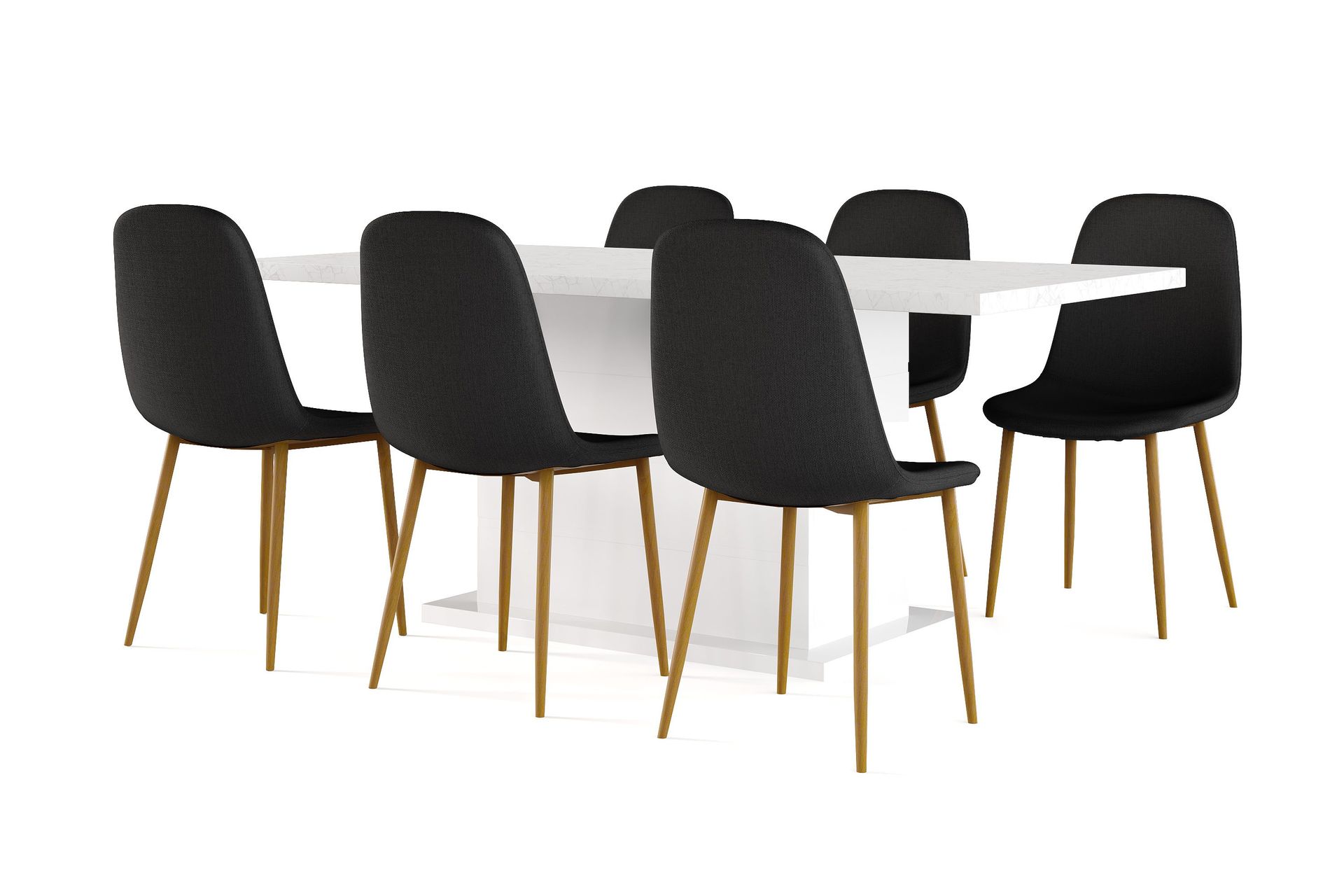 Ratliff Spisebord 180 cm Uttrekkbart med ileggsplate + 6 stk Nibe stol svart med eikeben - Hvit/Svart