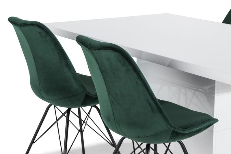 Ratliff Spisegruppe 160 cm med 4 Shell Stoler Fløyel - Hvit/Rød - Møbler - Bord - Spisegrupper
