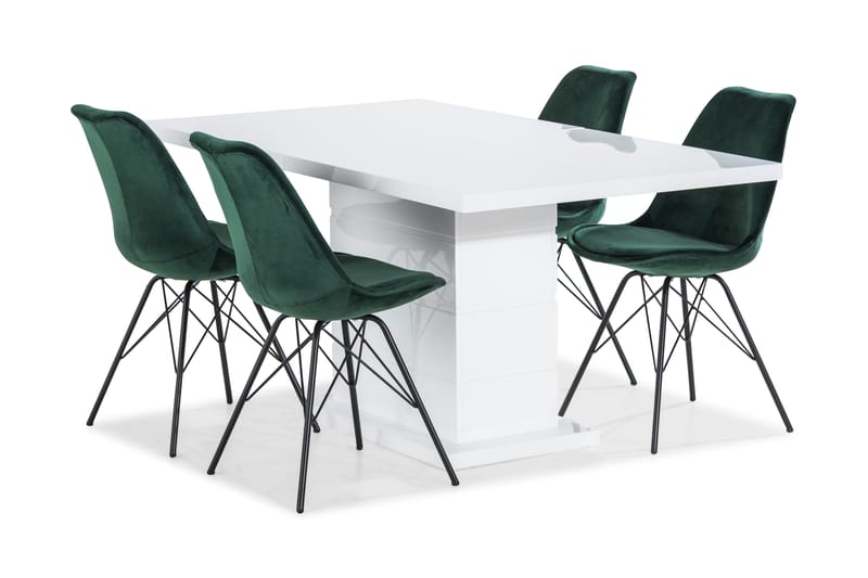 Ratliff Spisegruppe 160 cm med 4 Shell Stoler Fløyel - Hvit/Rød - Møbler - Bord - Spisegrupper