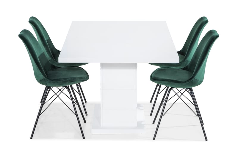 Ratliff Spisegruppe 160 cm med 4 Shell Stoler Fløyel - Hvit/Rød - Møbler - Bord - Spisegrupper