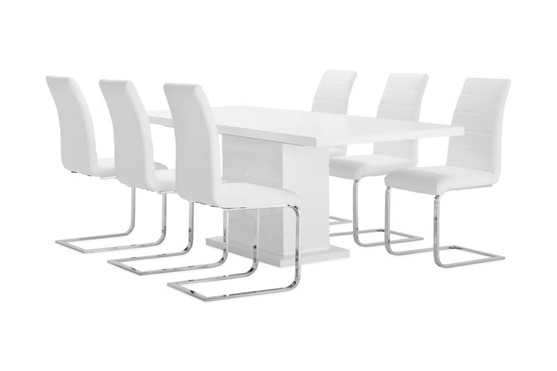 Ratliff Spisegruppe 180 cm + 6 Sorado Stoler - Hvit/Krom - Møbler - Bord - Spisegrupper