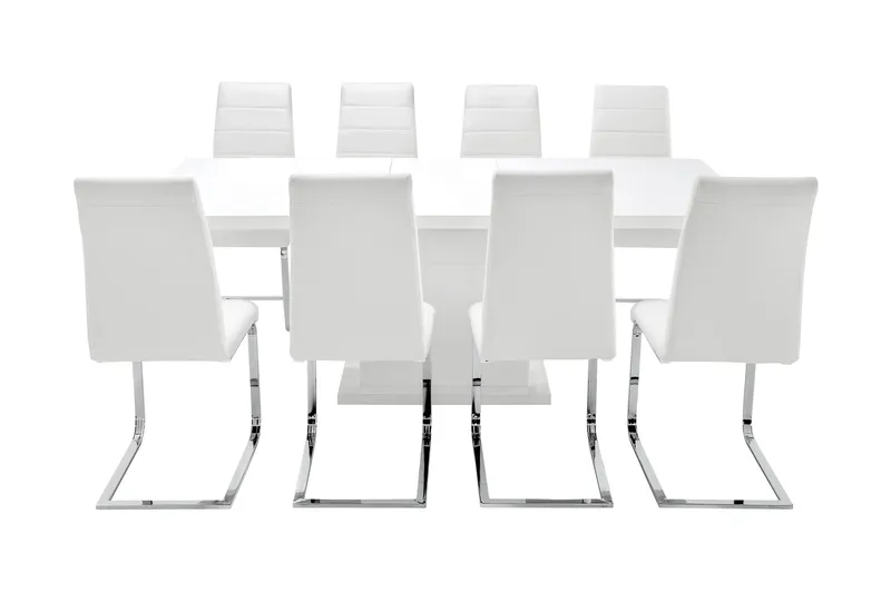 Ratliff Spisegruppe 180 cm + 8 Sorado Stoler - Hvit/Krom - Møbler - Bord - Spisegrupper