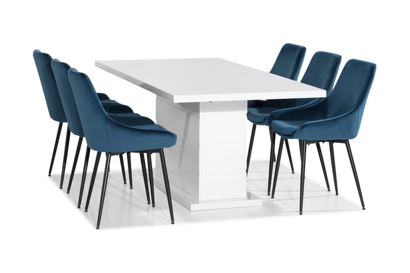Ratliff Spisegruppe 180 cm med 6 Alsarp Stol - Hvit/Blå - Møbler - Bord - Spisegrupper