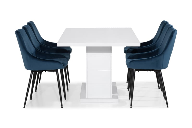 Ratliff Spisegruppe 180 cm med 6 Alsarp Stol - Hvit/Blå - Møbler - Bord - Spisegrupper