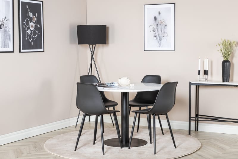 Razzia Spisegruppe 106 cm Rund inkl. 4 Ypas Stoler - Hvit/Svart - Møbler - Bord - Spisegrupper