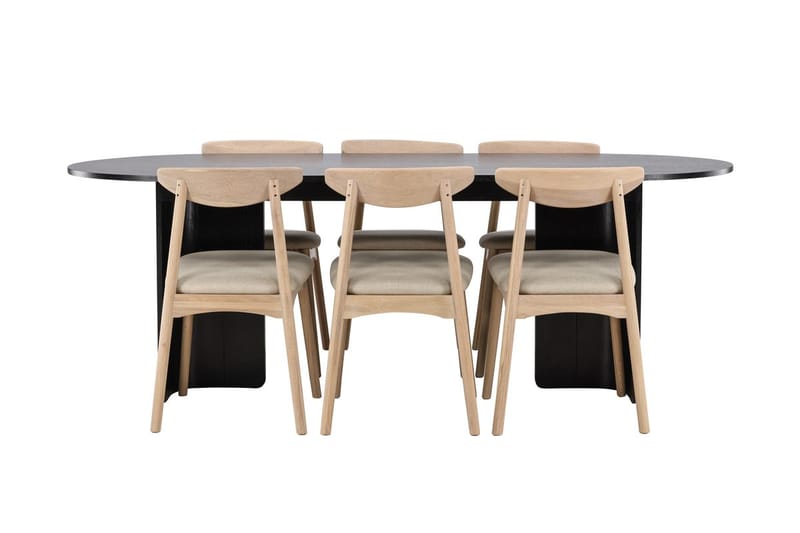Rektangulær spisegruppe Tyresö 220 cm med 6 Ven stoler - Svart/Whitewash - Møbler - Bord - Spisegrupper