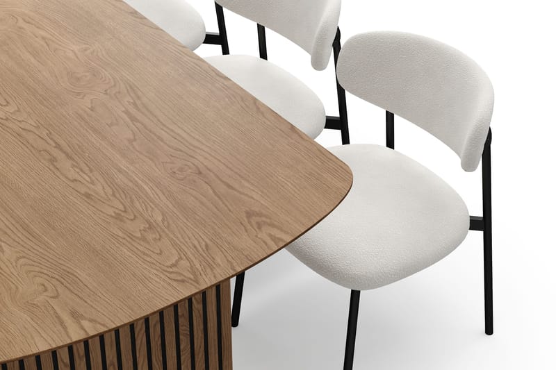 Richeto spisebord 180 cm med 6 Lucy spisestoler - Naturlig finish / hvit bouclé / metallben svart - Møbler - Bord - Spisegrupper