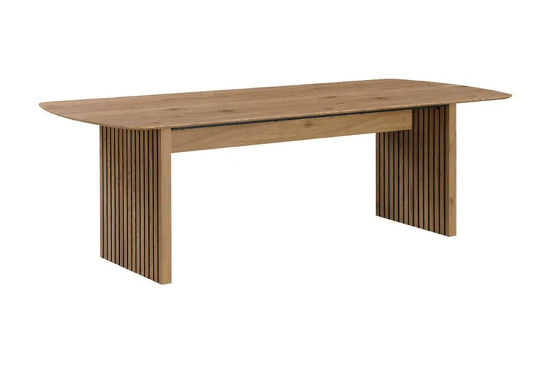 Richeto spisebord 180 cm med 6 Lucy spisestoler - Naturlig finish / hvit bouclé / metallben svart - Møbler - Bord - Spisegrupper