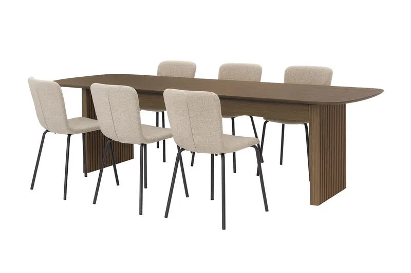 Richeto spisebord 210 cm med 6 Katy spisestoler, Røkt eik / Greige bouclé
