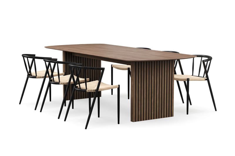Richeto spisebord 240 cm med 6 Winston spisestoler, Røkt eik / Beige / Metallben svart