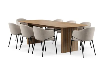 Richeto spisebord 240 cm med 8 Filip spisestoler - Naturlig finish / taupe bouclé - Møbler - Bord - Spisegrupper