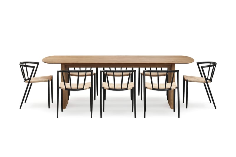 Richeto spisebord 240 cm med 8 Winston spisestoler - Naturlig finish / Beige / Metallben svart - Møbler - Bord - Spisegrupper