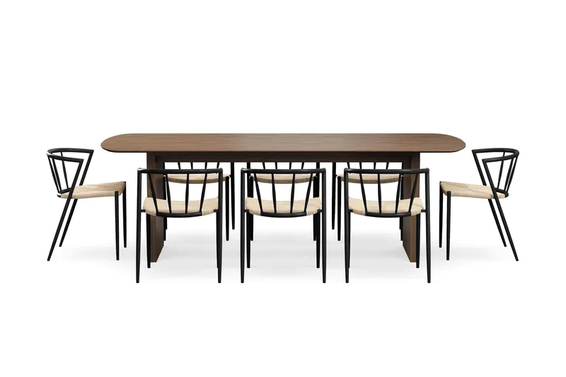 Richeto spisebord 240 cm med 8 Winston spisestoler - Røkt eik / Beige / Metallben svart - Møbler - Bord - Spisegrupper