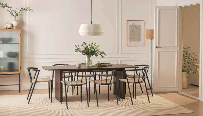 Richeto spisebord 240 cm med 8 Winston spisestoler - Røkt eik / Beige / Metallben svart - Møbler - Bord - Spisegrupper