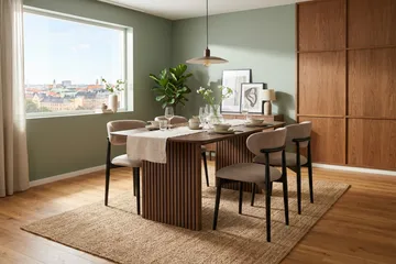 Richeto Spisegruppe 180 cm Røkt eik med 4 Molly Spisestoler - Røkt eik/Svart/Greige - Møbler - Bord - Spisegrupper