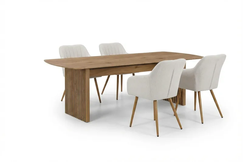 Richeto Spisegruppe Eik 180 cm med 4 Filippa spisestoler, Eik/Hvit