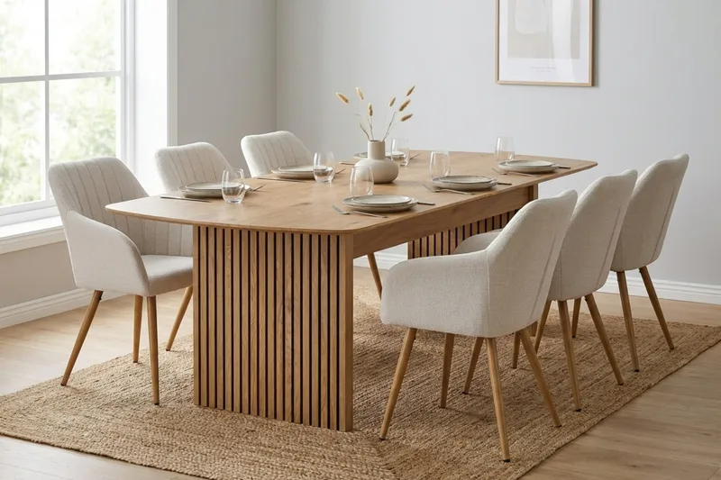 Richeto Spisegruppe Eik 240 cm med 6 Filippa spisestoler - Eik/Hvit - Møbler - Bord - Spisegrupper