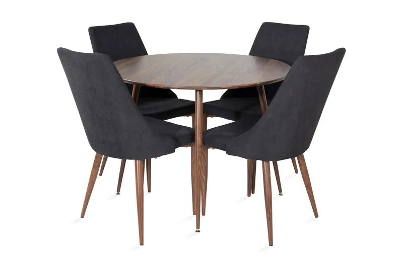 Ridones Spisegruppe 100 cm Rund inkl. 4 Campomar Stoler, Brun/Svart