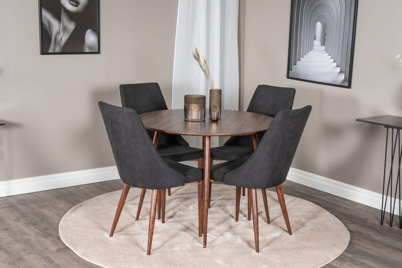 Ridones Spisegruppe 100 cm Rund inkl. 4 Campomar Stoler - Brun/Svart - Møbler - Bord - Spisegrupper