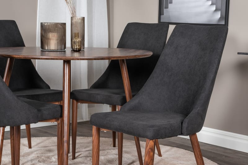 Ridones Spisegruppe 100 cm Rund inkl. 4 Campomar Stoler - Brun/Svart - Møbler - Bord - Spisegrupper