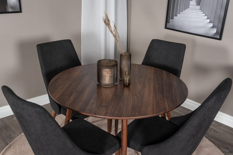 Ridones Spisegruppe 100 cm Rund inkl. 4 Campomar Stoler - Brun/Svart - Møbler - Bord - Spisegrupper