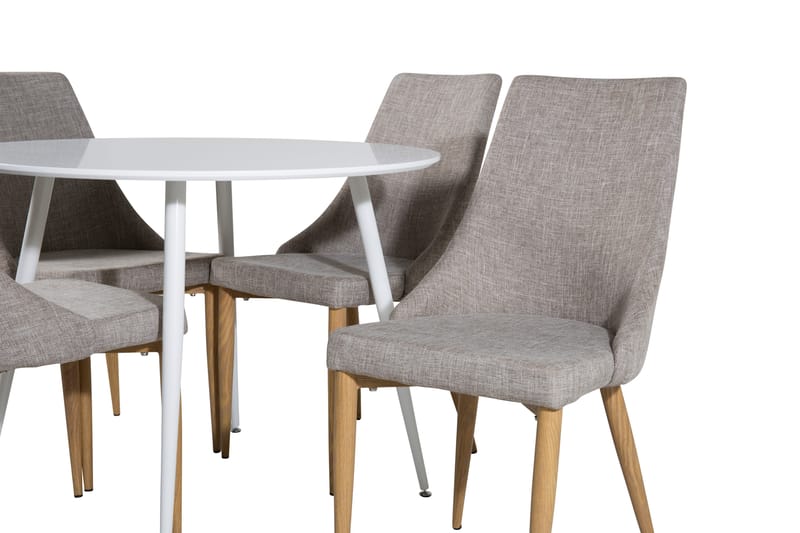 Ridones Spisegruppe 100 cm Rund inkl. 4 Ludvig Stoler - Hvit/Lysegrå/Eik - Møbler - Bord - Spisegrupper