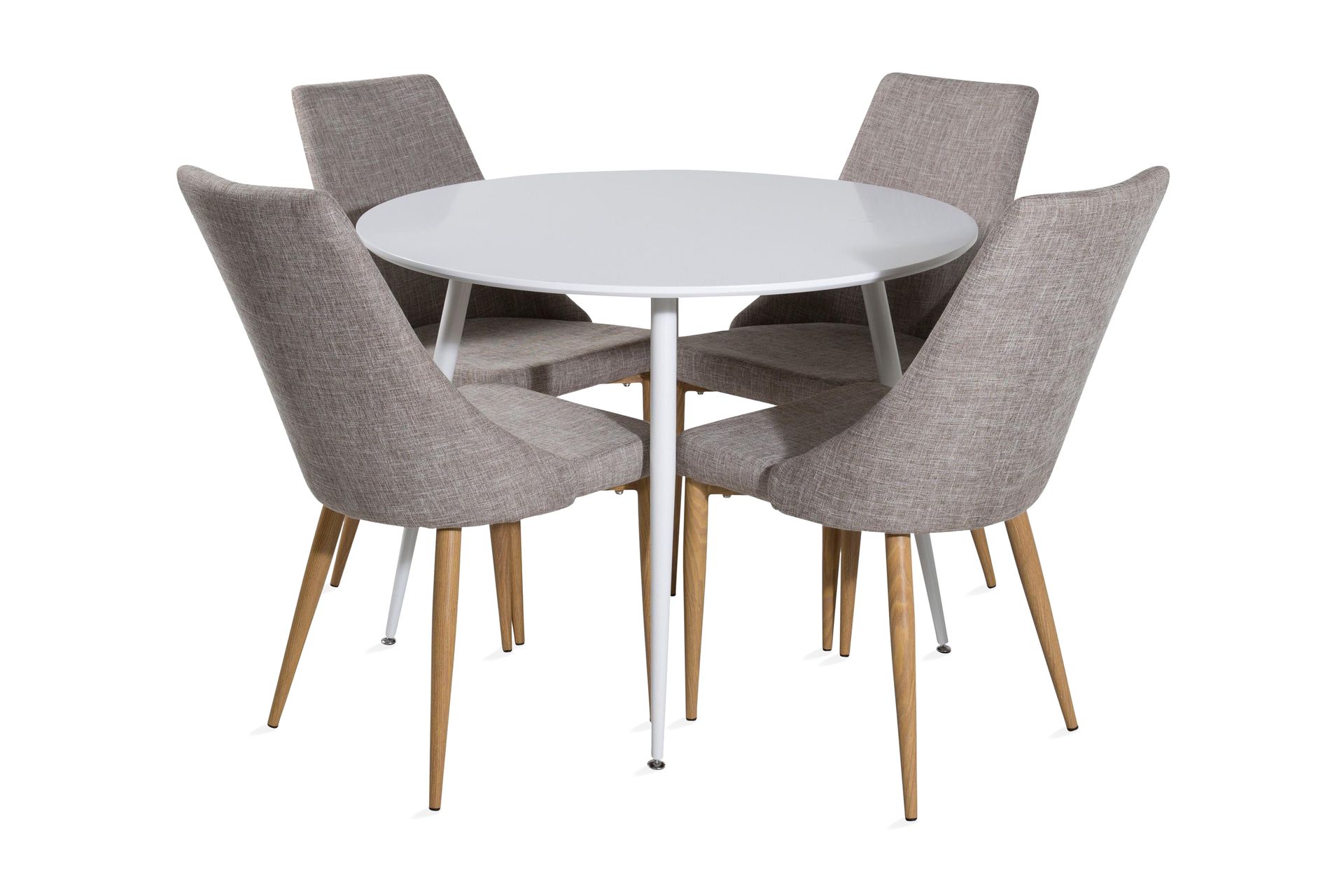 Ridones Spisegruppe 100 cm Rund inkl. 4 Ludvig Stoler - Hvit/Lysegrå/Eik - Møbler - Bord - Spisegrupper