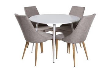 Ridones Spisegruppe 100 cm Rund inkl. 4 Ludvig Stoler - Hvit/Lysegrå/Eik - Møbler - Bord - Spisegrupper