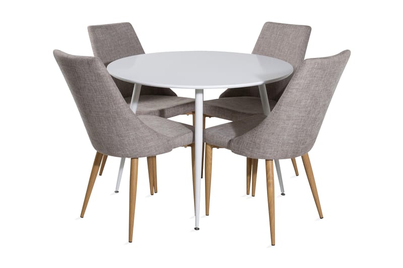 Ridones Spisegruppe 100 cm Rund inkl. 4 Ludvig Stoler - Hvit/Lysegrå/Eik - Møbler - Bord - Spisegrupper
