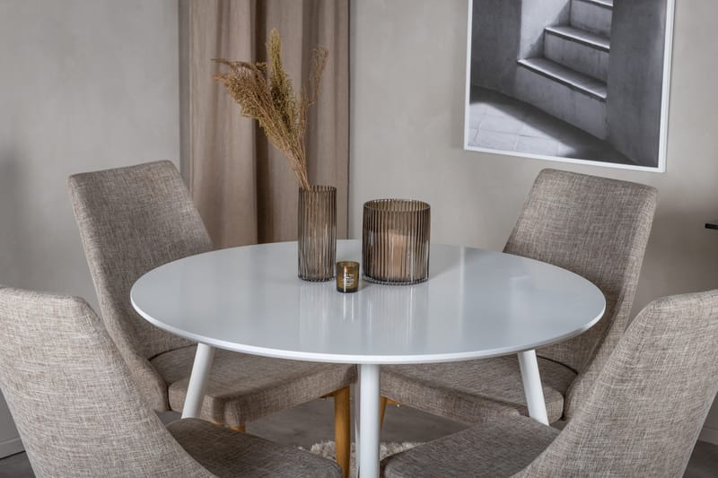 Ridones Spisegruppe 100 cm Rund inkl. 4 Ludvig Stoler - Hvit/Lysegrå/Eik - Møbler - Bord - Spisegrupper