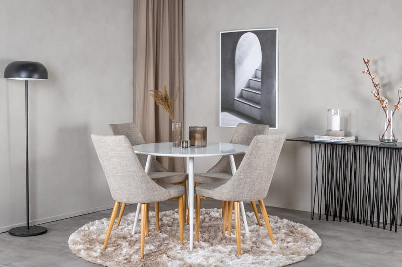 Ridones Spisegruppe 100 cm Rund inkl. 4 Ludvig Stoler - Hvit/Lysegrå/Eik - Møbler - Bord - Spisegrupper
