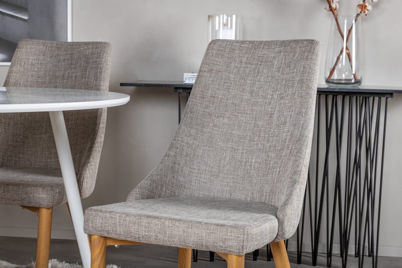 Ridones Spisegruppe 100 cm Rund inkl. 4 Ludvig Stoler - Hvit/Lysegrå/Eik - Møbler - Bord - Spisegrupper