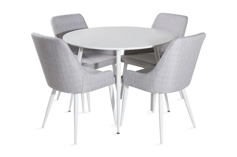 Ridones Spisegruppe 100 cm Rund inkl. 4 Ridones Stoler, Hvit/Grå