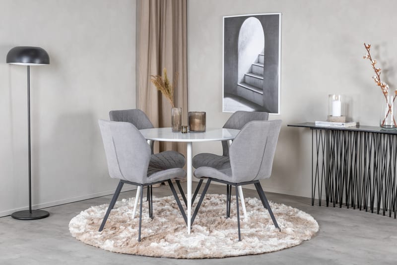 Ridones Spisegruppe 100 cm Rund inkl. 4 Sumoas Stoler - Hvit/Grå/Svart - Møbler - Bord - Spisegrupper