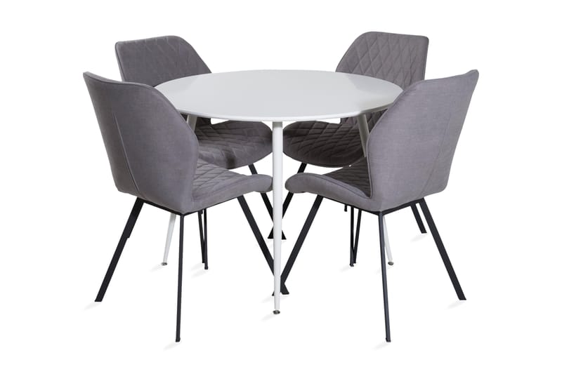 Ridones Spisegruppe 100 cm Rund inkl. 4 Sumoas Stoler - Hvit/Grå/Svart - Møbler - Bord - Spisegrupper