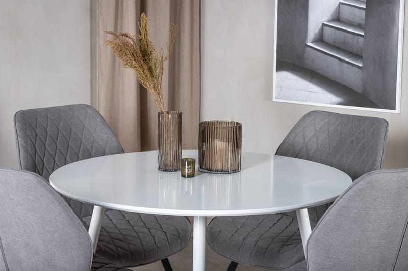 Ridones Spisegruppe 100 cm Rund inkl. 4 Sumoas Stoler - Hvit/Grå/Svart - Møbler - Bord - Spisegrupper