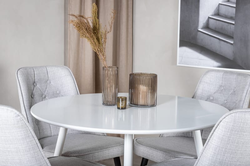 Ridones Spisegruppe 100 cm Rund inkl. 4 Valera Stoler - Hvit/Grå - Møbler - Bord - Spisegrupper